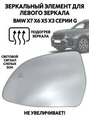 Зеркальный элемент для левого зеркала BMW Х7 Х6 Х5 Х3 серии G с подогревом 227640