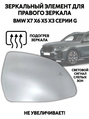 Зеркальный элемент для правого зеркала BMW Х7 Х6 Х5 Х3 серии G с подогревом 227642